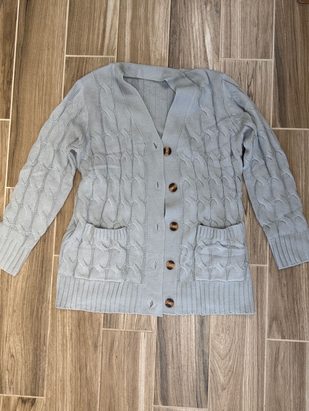 Women's Light Blue Cable-Knit Button Cardigan